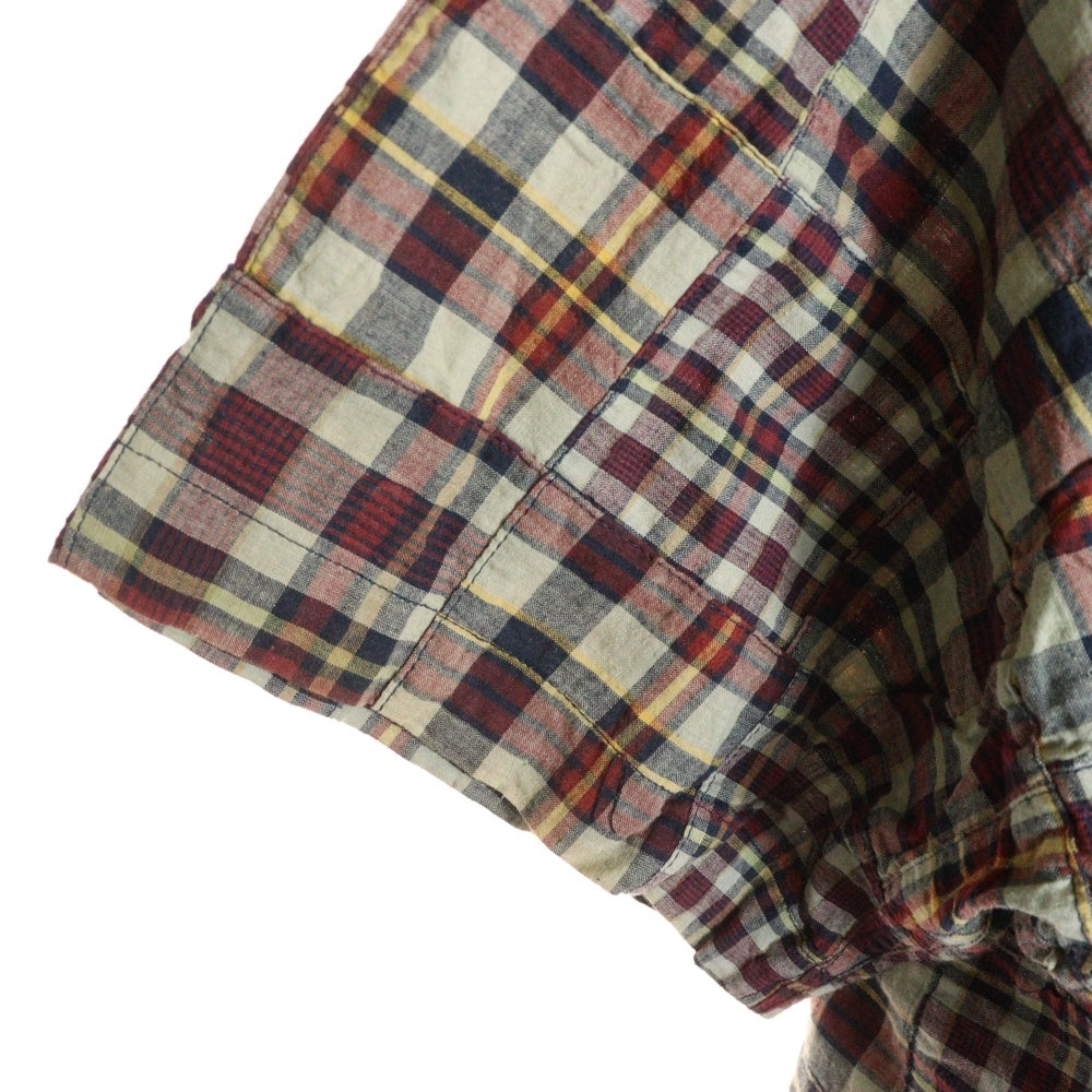 STUSSY(ステューシー) 90s 胸ライオン刺繍 パッチワークチェック半袖シャツ マルチカラー