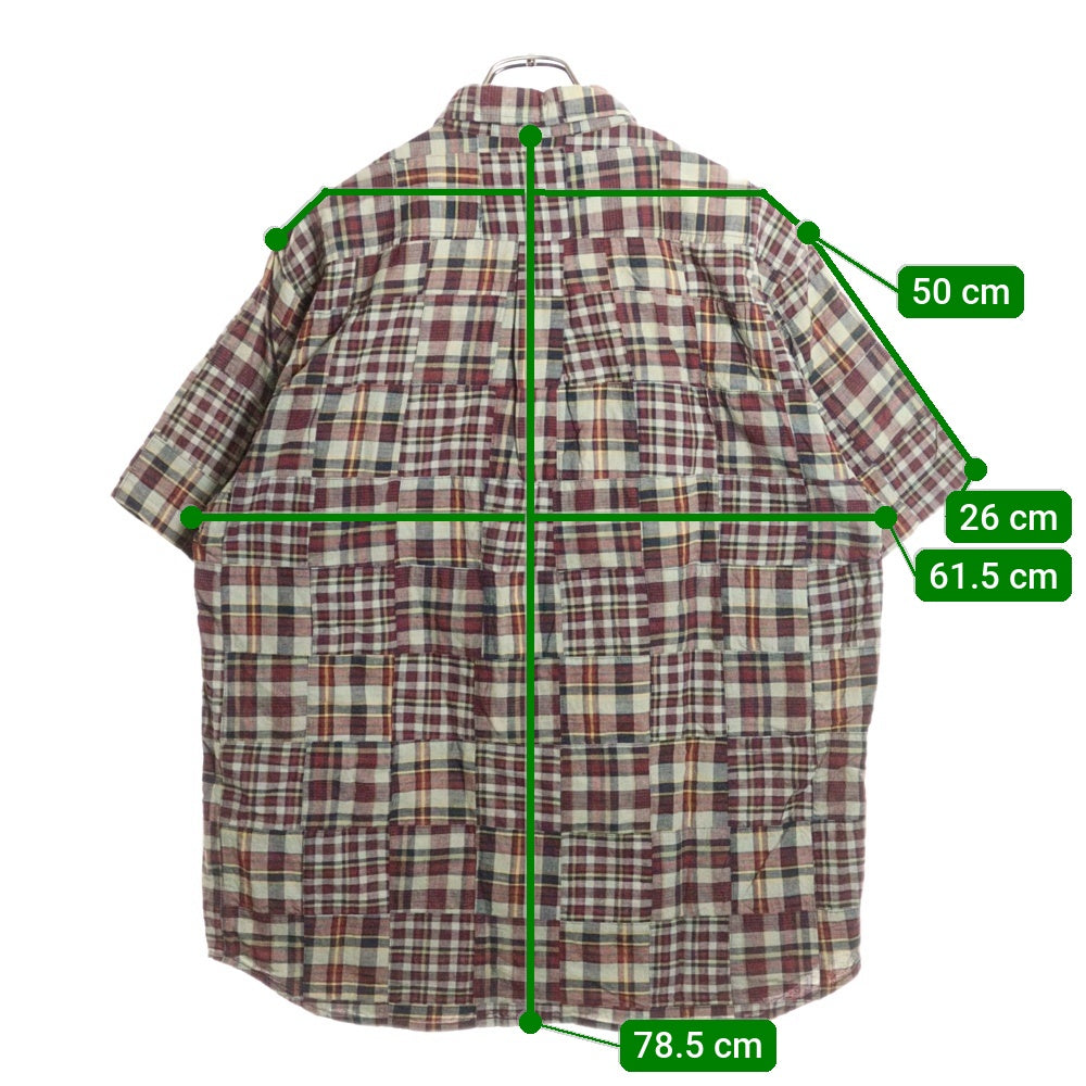 STUSSY(ステューシー) 90s 胸ライオン刺繍 パッチワークチェック半袖シャツ マルチカラー