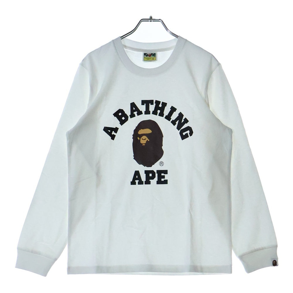 A BATHING APE(アベイシングエイプ) COLLEGE LS TEE クルーネック長袖Tシャツカットソー ホワイト 001LTL802001L