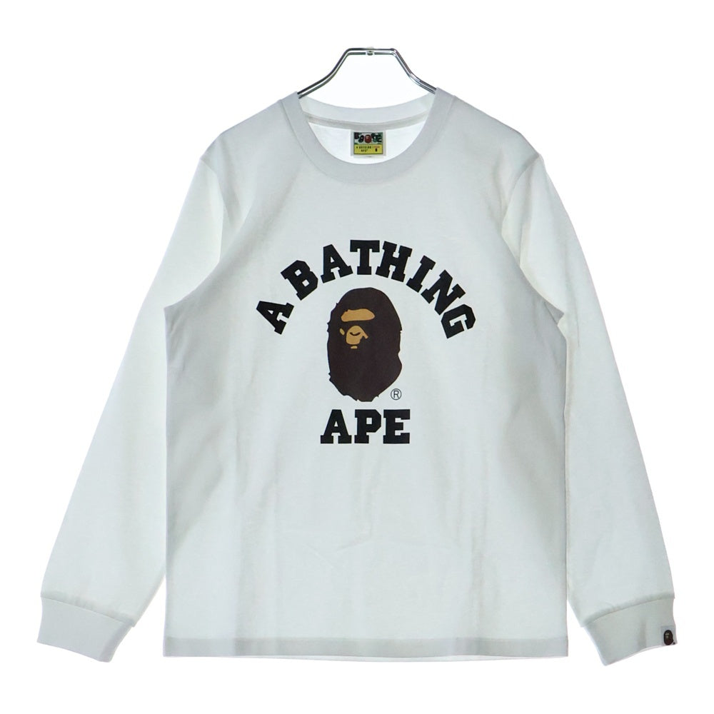 A BATHING APE(アベイシングエイプ) COLLEGE LS TEE クルーネック長袖Tシャツカットソー ホワイト 001LTL8