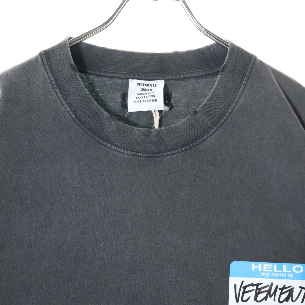 VETEMENTS(ヴェトモン) 23SS MY NAME IS VETEMENTS FADED TEE 両面プリント クルーネック半袖Tシャツカットソー グレー UE63TR640B