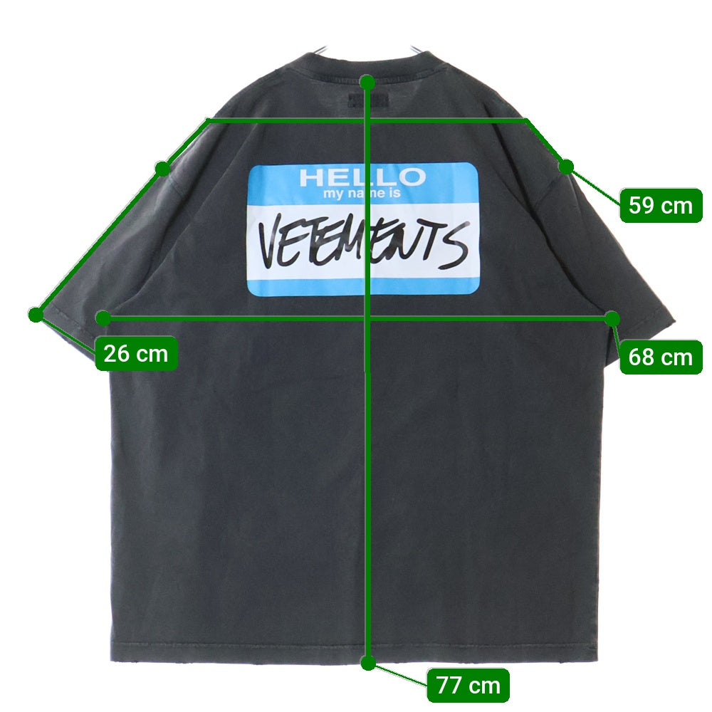 VETEMENTS(ヴェトモン) 23SS MY NAME IS VETEMENTS FADED TEE 両面プリント クルーネック半袖Tシャツカットソー グレー UE63TR640B