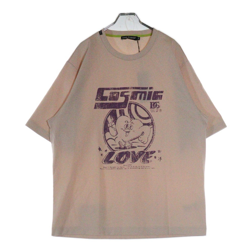 DOLCE & GABBANA(ドルチェアンドガッバーナ) COSMIC LOVE プロントプリント クルーネック半袖Tシャツカットソー ピンク G8NV2Z