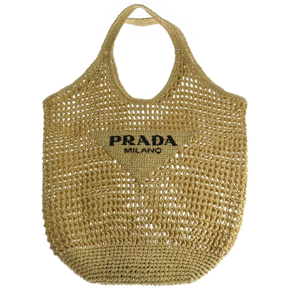 PRADA(プラダ) トライアングルロゴ クロシェ ラフィアトートバッグ ベージュ レディース 1BG424