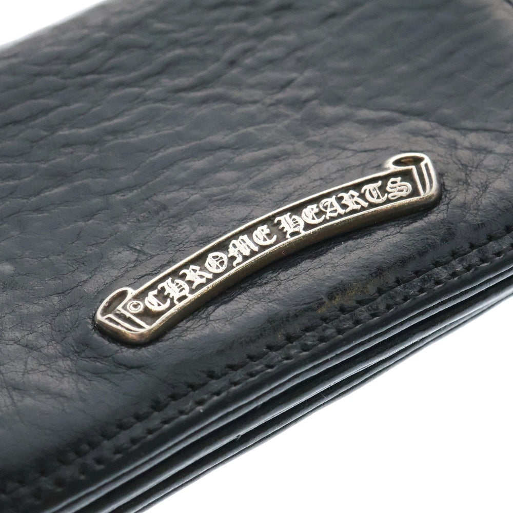 CHROME HEARTS(クロムハーツ) CARD CASE スクロールラベル レザーカードケース ブラック/シルバー