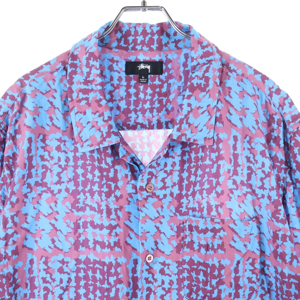STUSSY(ステューシー) 21SS Hand Drawn Houndstooth 半袖シャツ ブルー/レッド