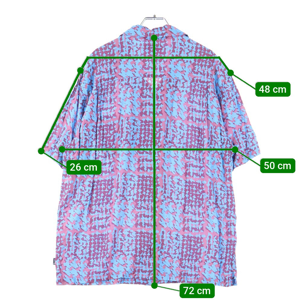 STUSSY(ステューシー) 21SS Hand Drawn Houndstooth 半袖シャツ ブルー/レッド