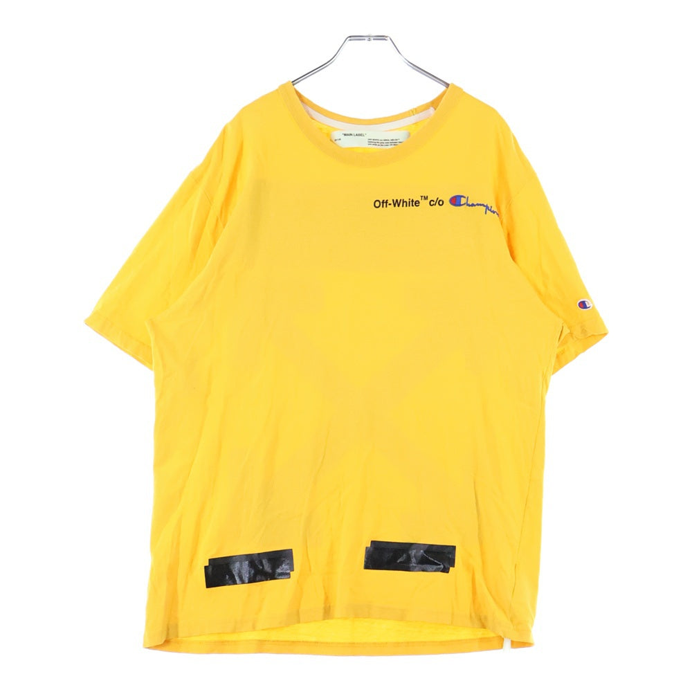 OFF-WHITE(オフホワイト) ×Champion フロントロゴ刺繍 バックプリント クルーネック半袖Tシャツカットソー イエロー OMAA029S18874050