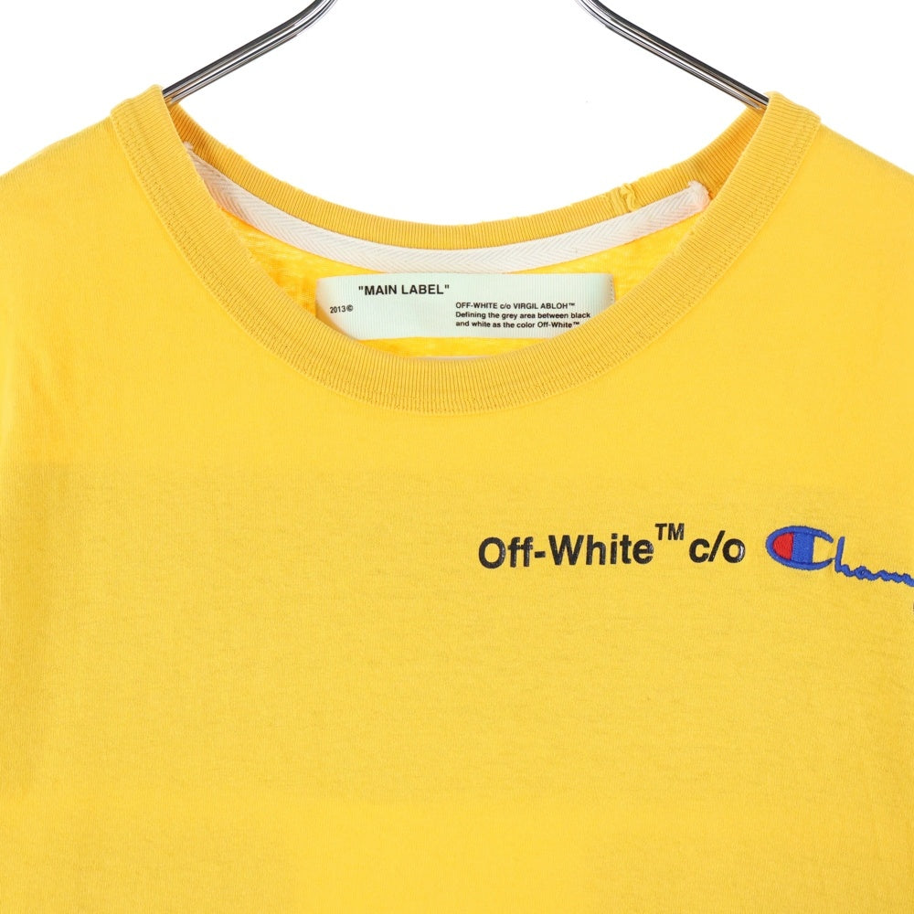 OFF-WHITE(オフホワイト) ×Champion フロントロゴ刺繍 バックプリント クルーネック半袖Tシャツカットソー イエロー OMAA029S18874050