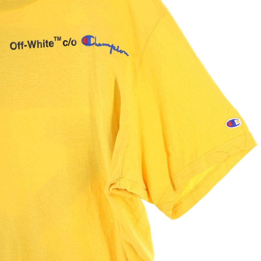 OFF-WHITE(オフホワイト) ×Champion フロントロゴ刺繍 バックプリント クルーネック半袖Tシャツカットソー イエロー OMAA029S18874050