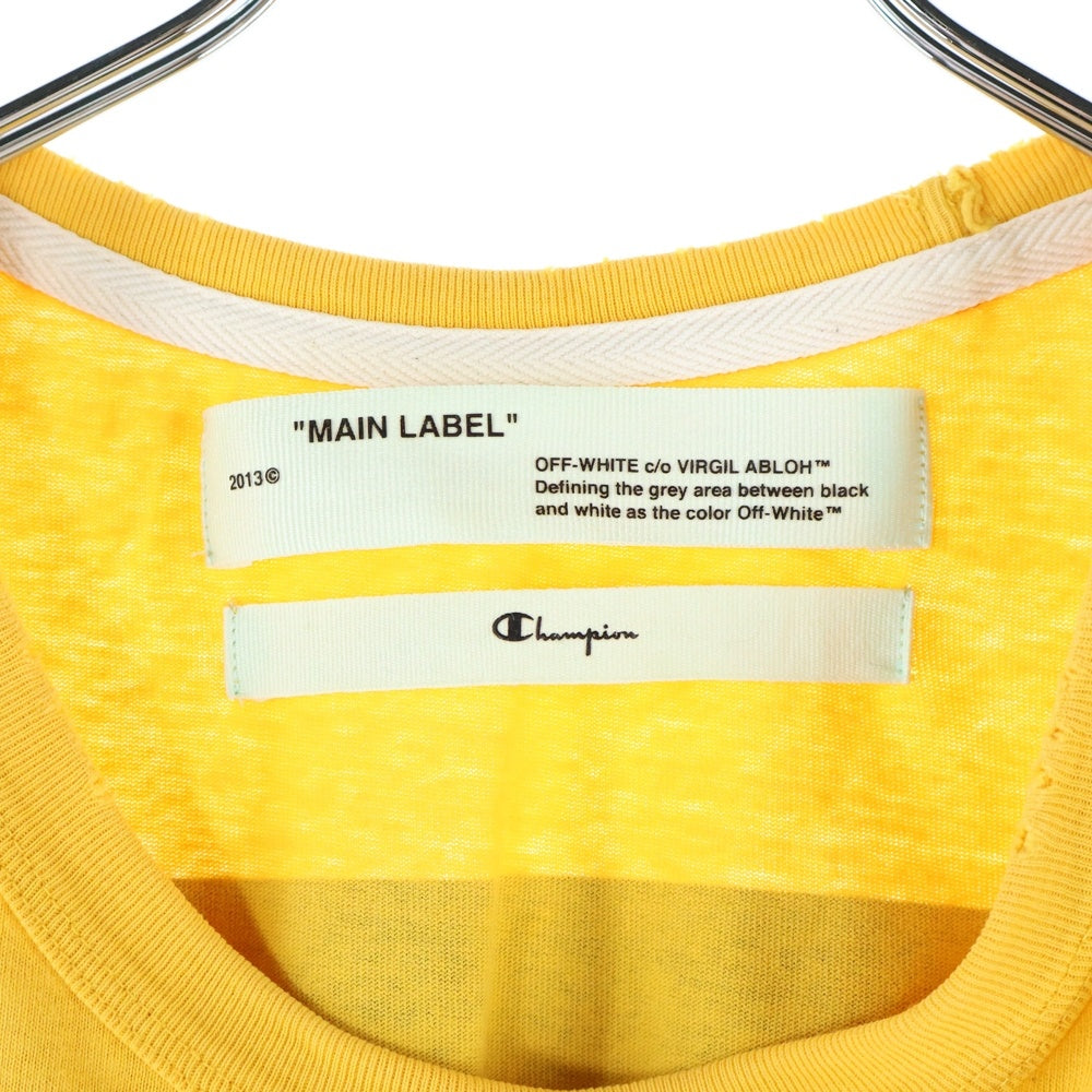 OFF-WHITE(オフホワイト) ×Champion フロントロゴ刺繍 バックプリント クルーネック半袖Tシャツカットソー イエロー OMAA029S18874050