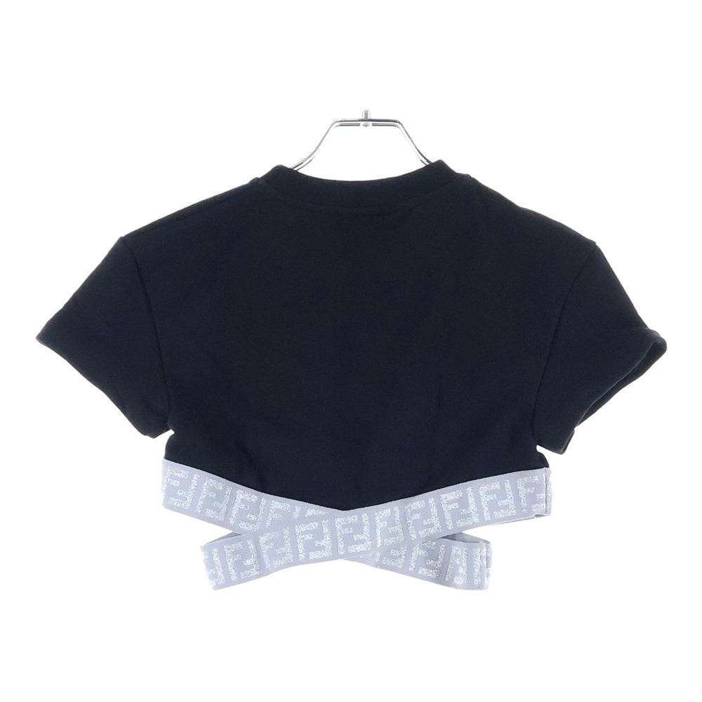 FENDI(フェンディ) 23AW FFロゴ ストラップ クロップド短丈クルーネック半袖Tシャツカットソー レディース ブラック JFI256 5V0