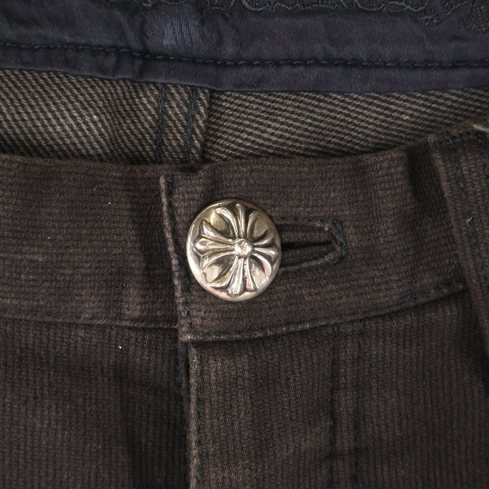 CHROME HEARTS(クロムハーツ) DNM PANTS CRS BTN クロスボタンフライ ウォッシュドデニムフレアパンツ ブラウン