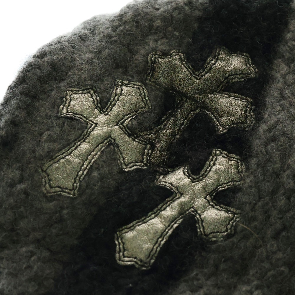 CHROME HEARTS(クロムハーツ) クロスパッチ付き カシミヤバルーンニットキャップ ブラック/グレー