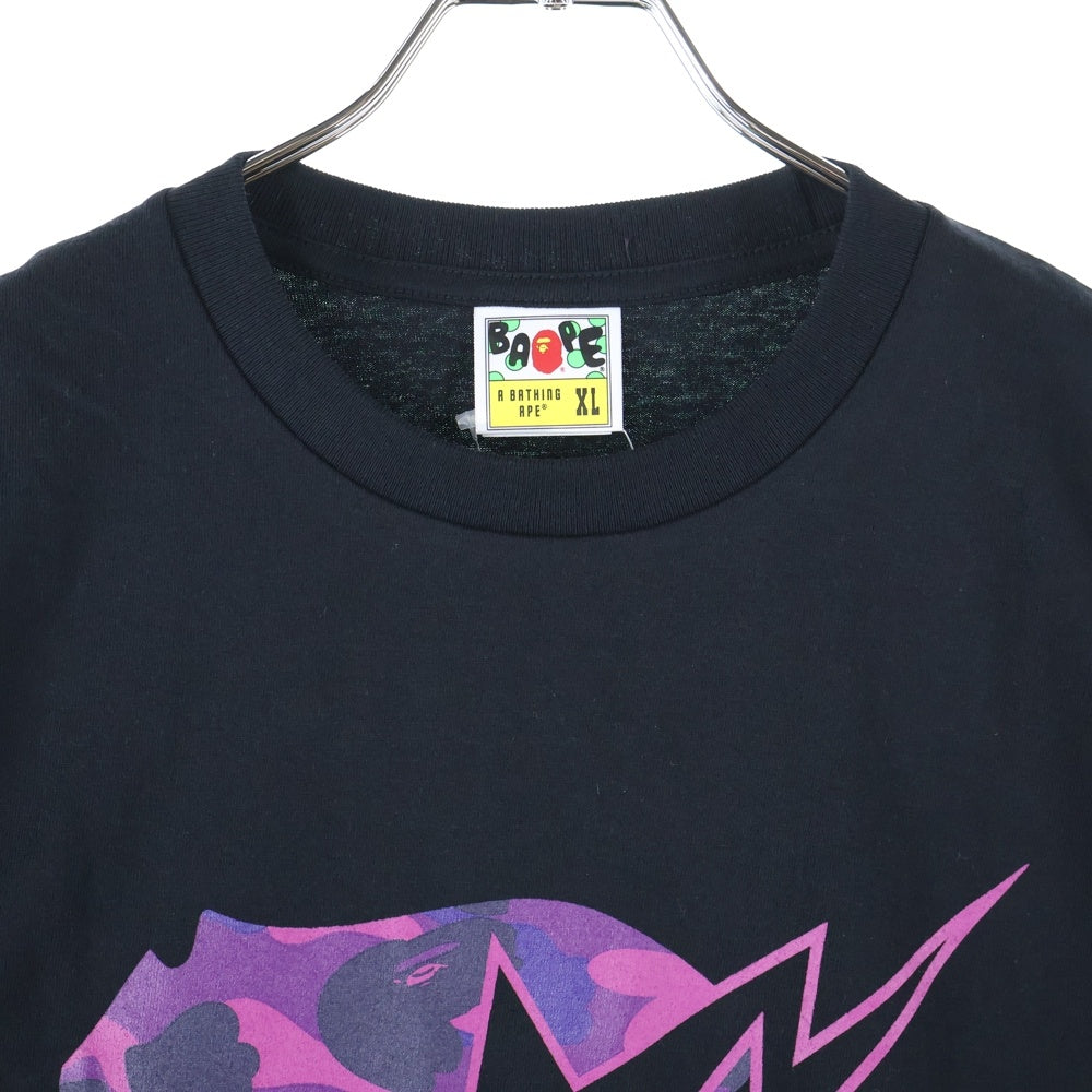 A BATHING APE(アベイシングエイプ) COLOR CAMO APE FACE STA TEE カラーカモ エイプフェイススター クルーネック半袖Tシャツカットソー ブラック/パープル 001TEL801019M