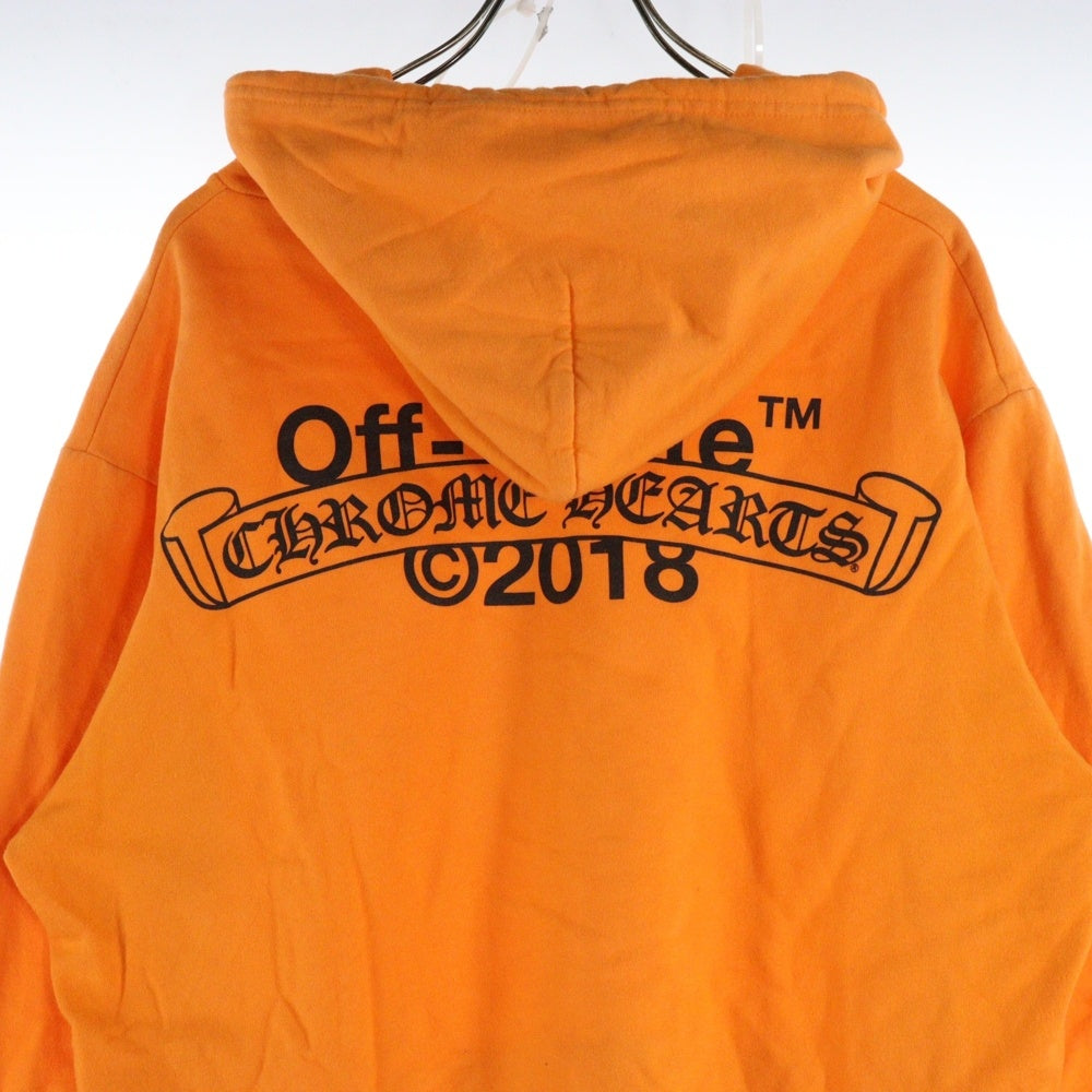CHROME HEARTS(クロムハーツ) 18SS ×OFF WHITE HD PLVR V オフホワイト ロゴプリント プルオーバーパーカー オレンジ