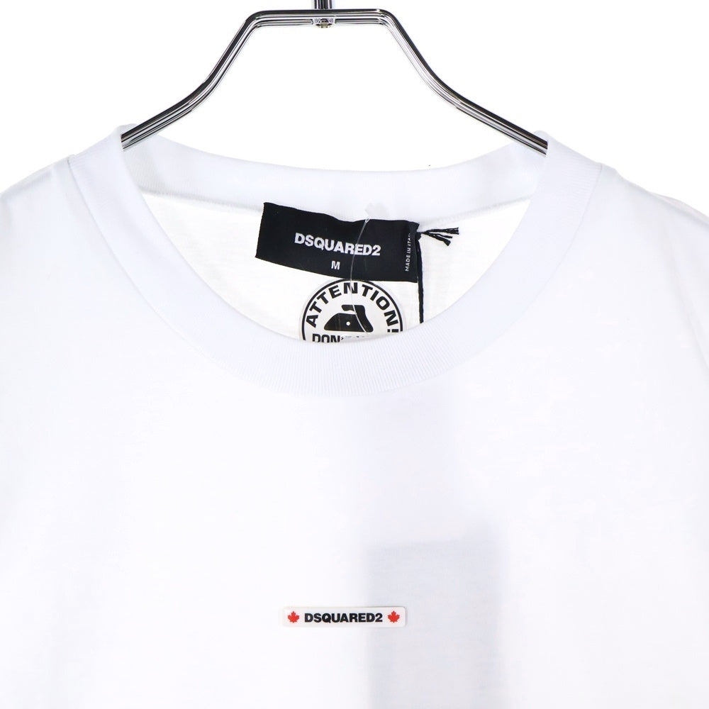 DSQUARED2(ディースクエアード) GUMMY LOGO LONG SLEEVE REGULAR FIT T-SHIRT ラバーロゴ クルーネック長袖Tシャツカットソー ホワイト S74GD1354
