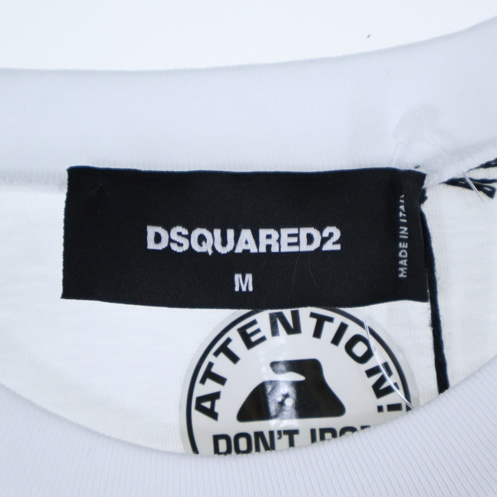 DSQUARED2(ディースクエアード) GUMMY LOGO LONG SLEEVE REGULAR FIT T-SHIRT ラバーロゴ クルーネック長袖Tシャツカットソー ホワイト S74GD1354