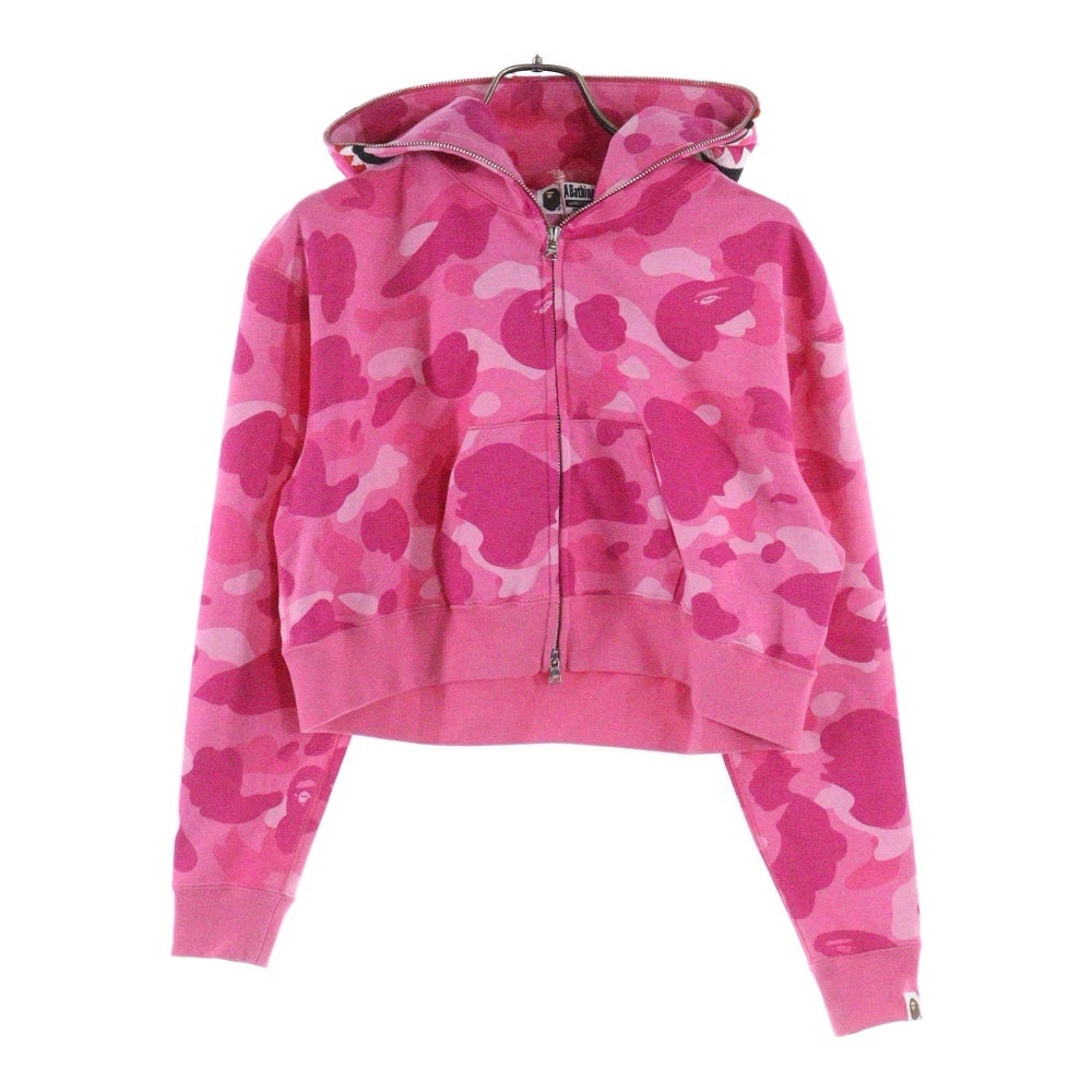 A BATHING APE(アベイシングエイプ) COLOR CAMO CRYSTAL STONE SHARK CROPPED FULL ZIP HOODIE カラーカモ クリスタル シャーク フルジップアップパーカー レディース ピンク 001ZPL802010L