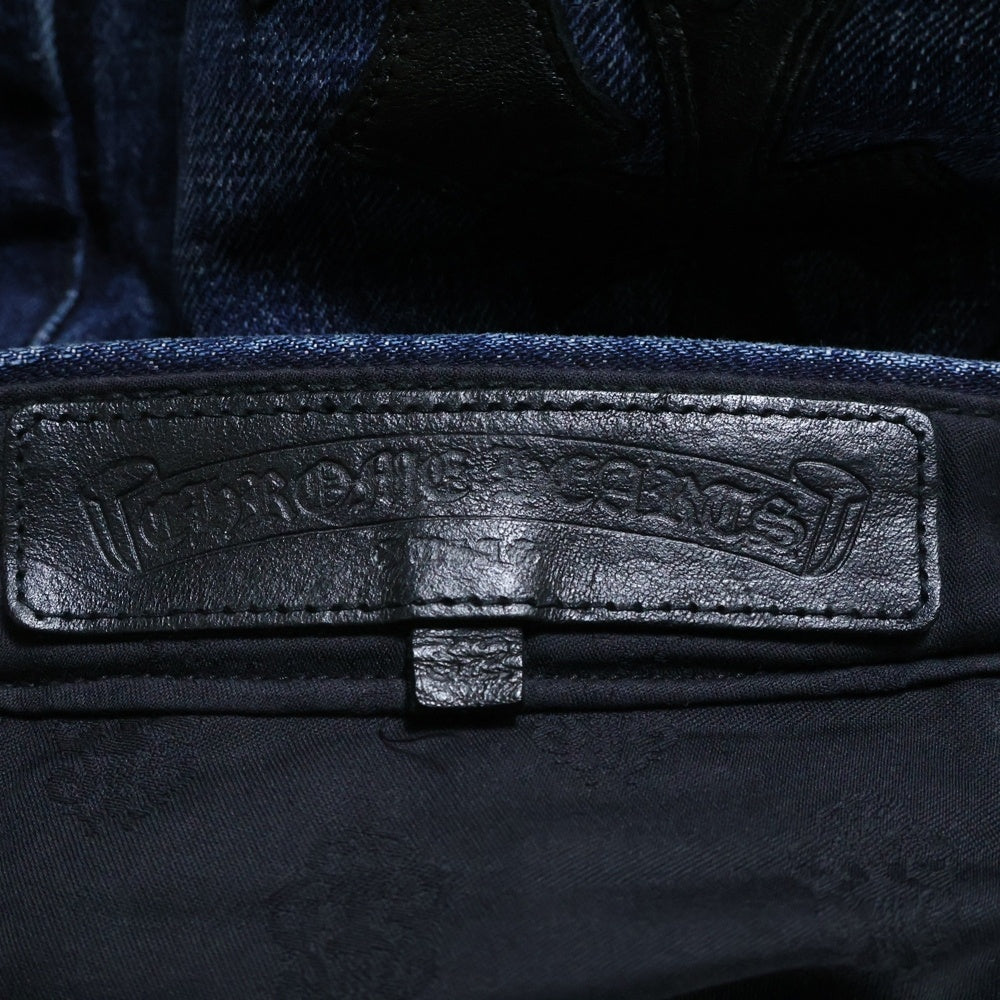CHROME HEARTS(クロムハーツ) JEAN SL FLEURKNEE クロスパッチ付きフレアニーステッチデニムパンツ インディゴ