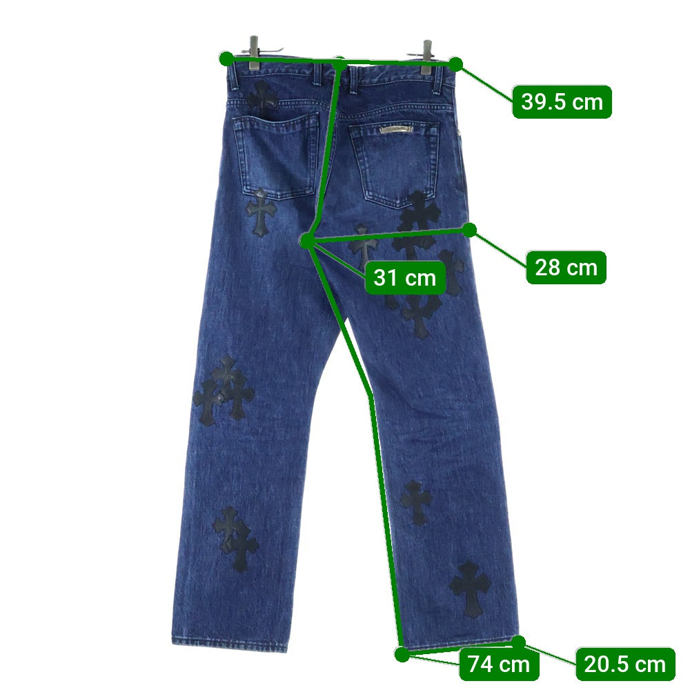 CHROME HEARTS(クロムハーツ) JEAN SL FLEURKNEE クロスパッチ付きフレアニーステッチデニムパンツ インディゴ