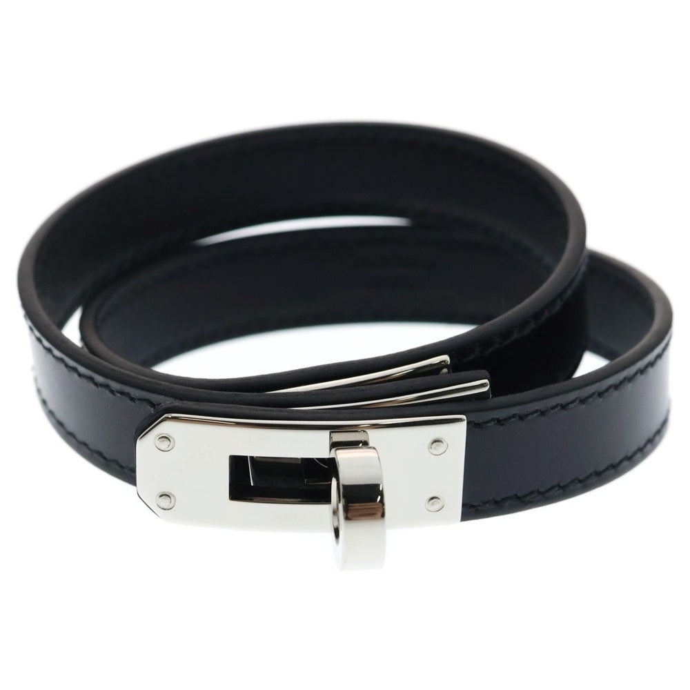 HERMES(エルメス) ケリー ドゥブルトゥール レザーブレスレット ブラック/シルバー