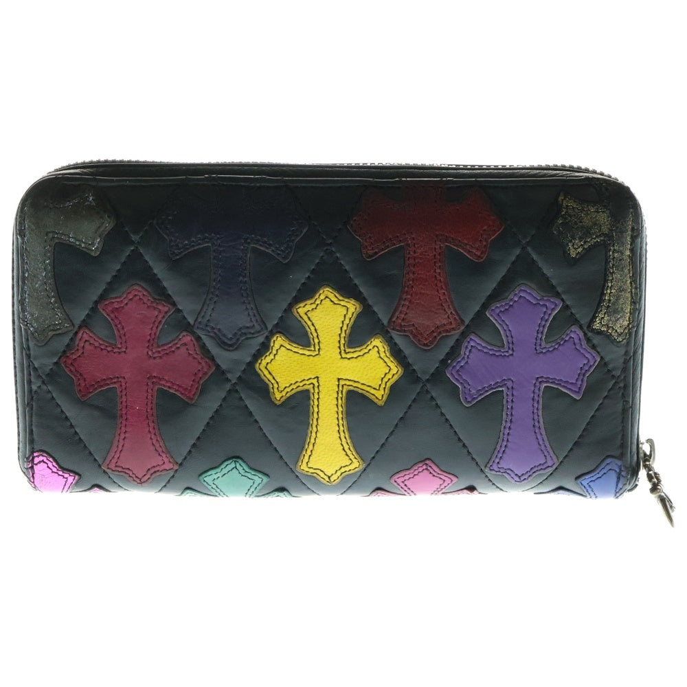 CHROME HEARTS(クロムハーツ) REC F ZIP QUILTED マルチパッチ セメタリー クロスキルティング レザーウォレット 財布 ブラック/マルチカラー