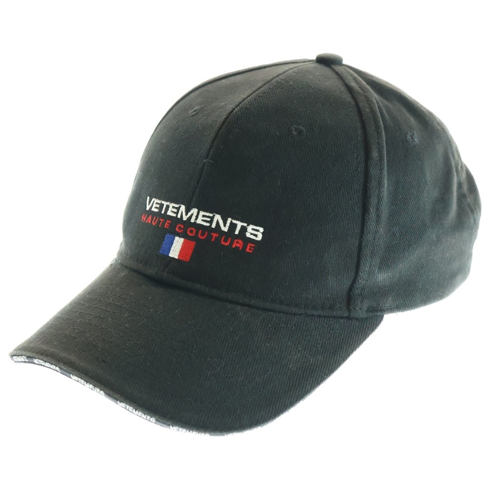 VETEMENTS(ヴェトモン) 18SS HAUTE COUTURE CAP オートクチュールキャップ ベースボールキャップ 帽子 刺繍ロゴキャップ ブラック WSS18AC16
