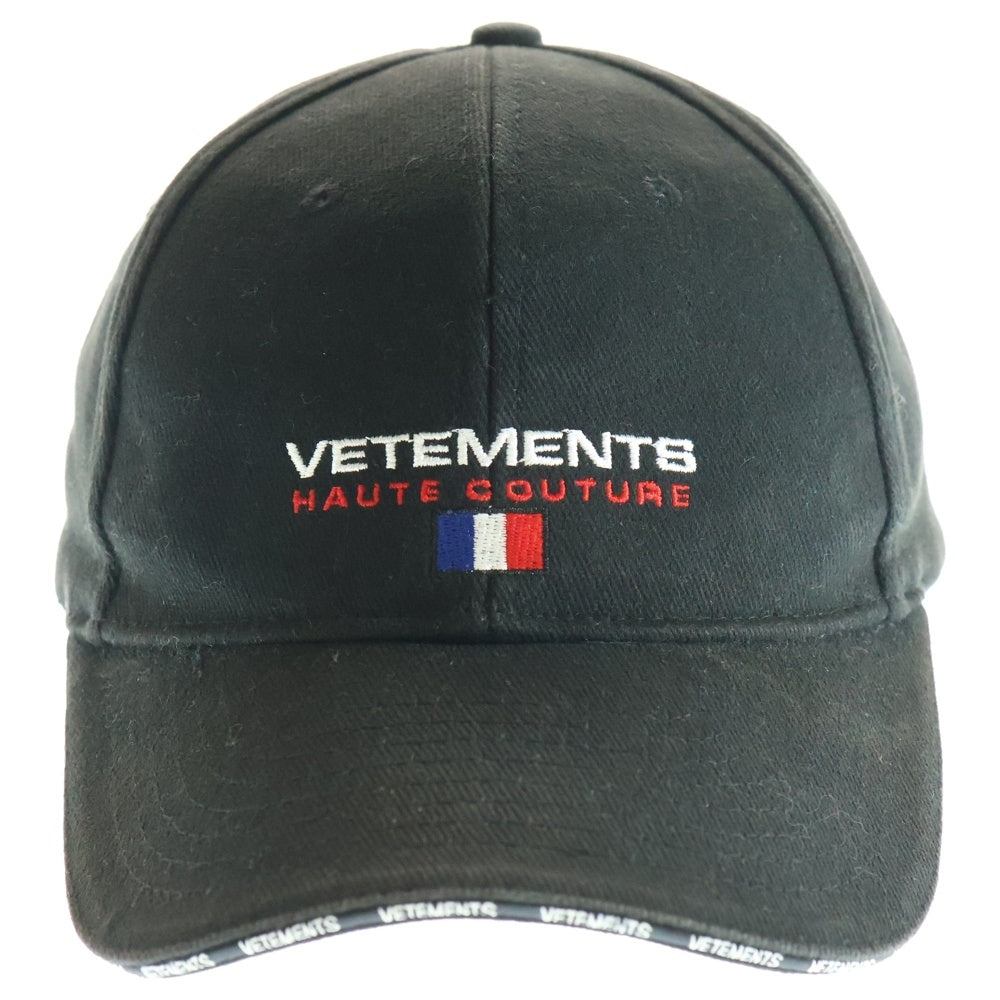 VETEMENTS(ヴェトモン) 18SS HAUTE COUTURE CAP オートクチュールキャップ ベースボールキャップ 帽子 刺繍ロゴキャップ ブラック WSS18AC16