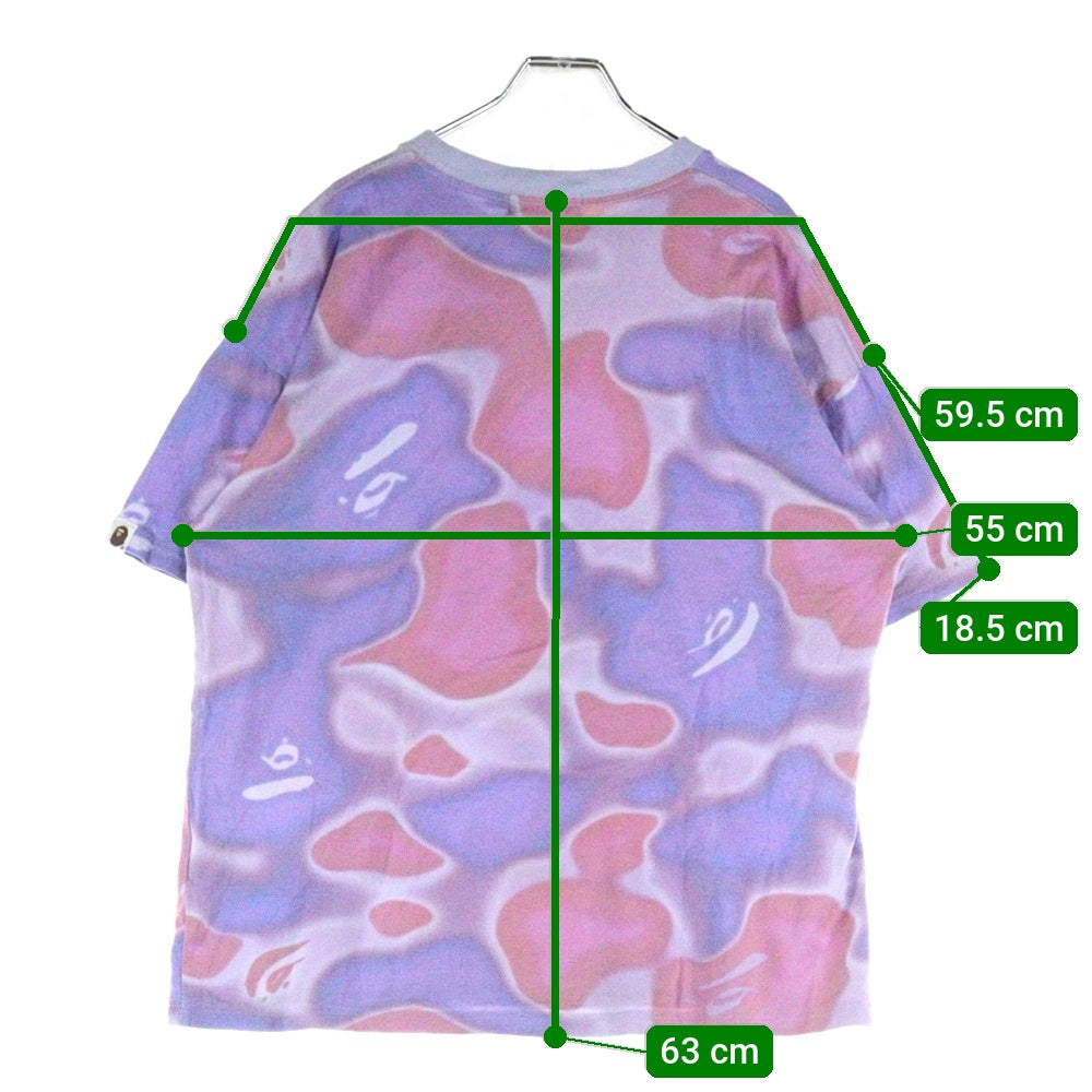 A BATHING APE(アベイシングエイプ) LIQUID CAMO カモ総柄 ロゴプリント クルーネック半袖Tシャツカットソー パープル 001CSK302003L