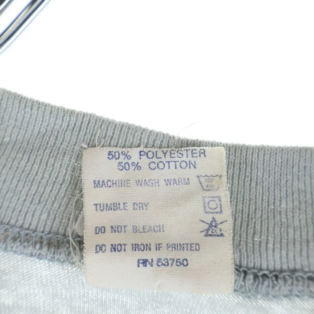VINTAGE(ヴィンテージ) 80s HEF-T ミリタリーフロントプリントシングルステッチクルーネック半袖Tシャツカットソー グレー