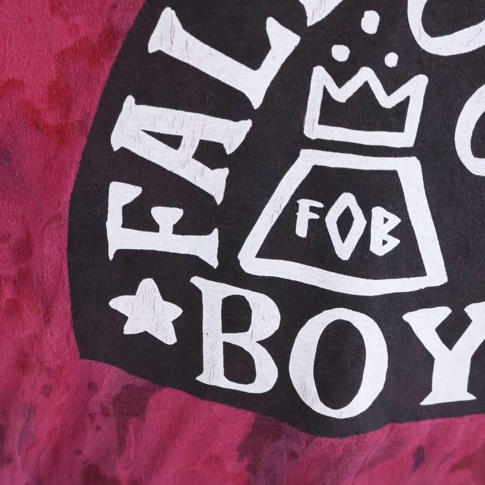 NO BRAND(ノーブランド) FALL OUT BOY フロントプリントクルーネック半袖Tシャツカットソー レッド