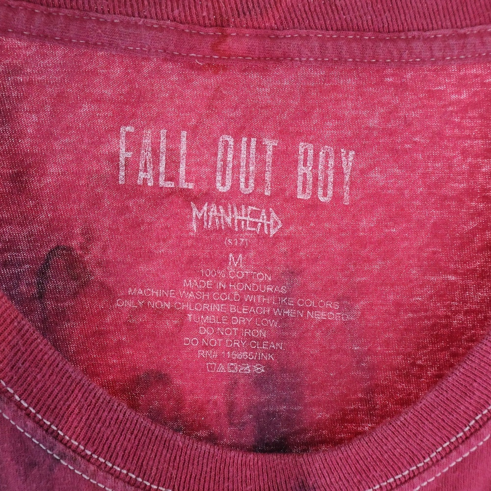 NO BRAND(ノーブランド) FALL OUT BOY フロントプリントクルーネック半袖Tシャツカットソー レッド