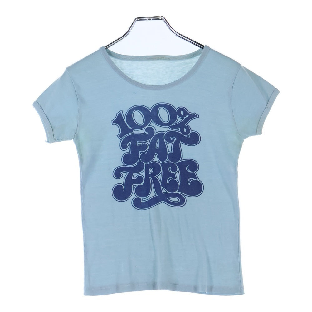 VINTAGE(ヴィンテージ) 70-80s ショート丈フロントプリントクルーネック半袖Tシャツカットソー レディース ブルー