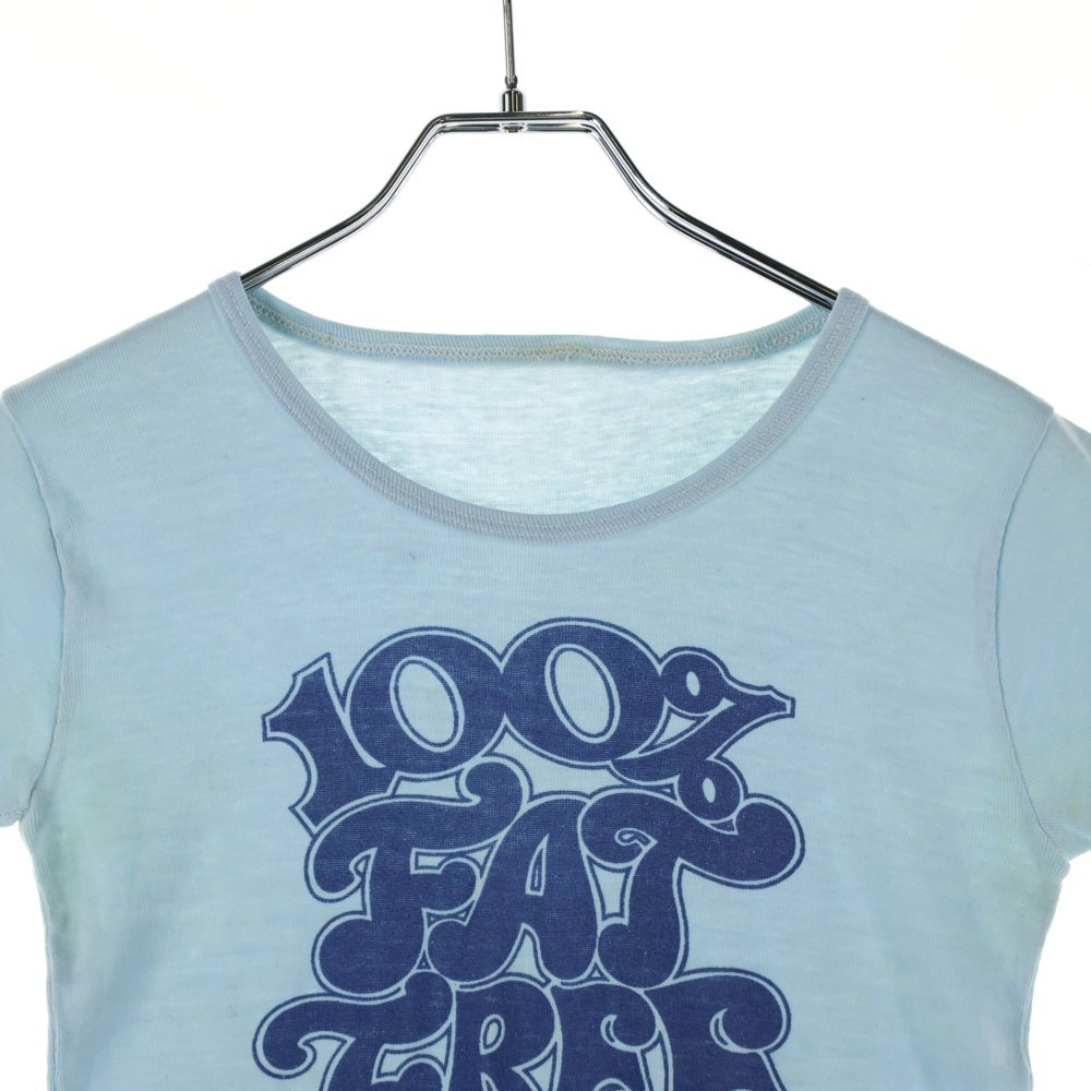 VINTAGE(ヴィンテージ) 70-80s ショート丈フロントプリントクルーネック半袖Tシャツカットソー レディース ブルー