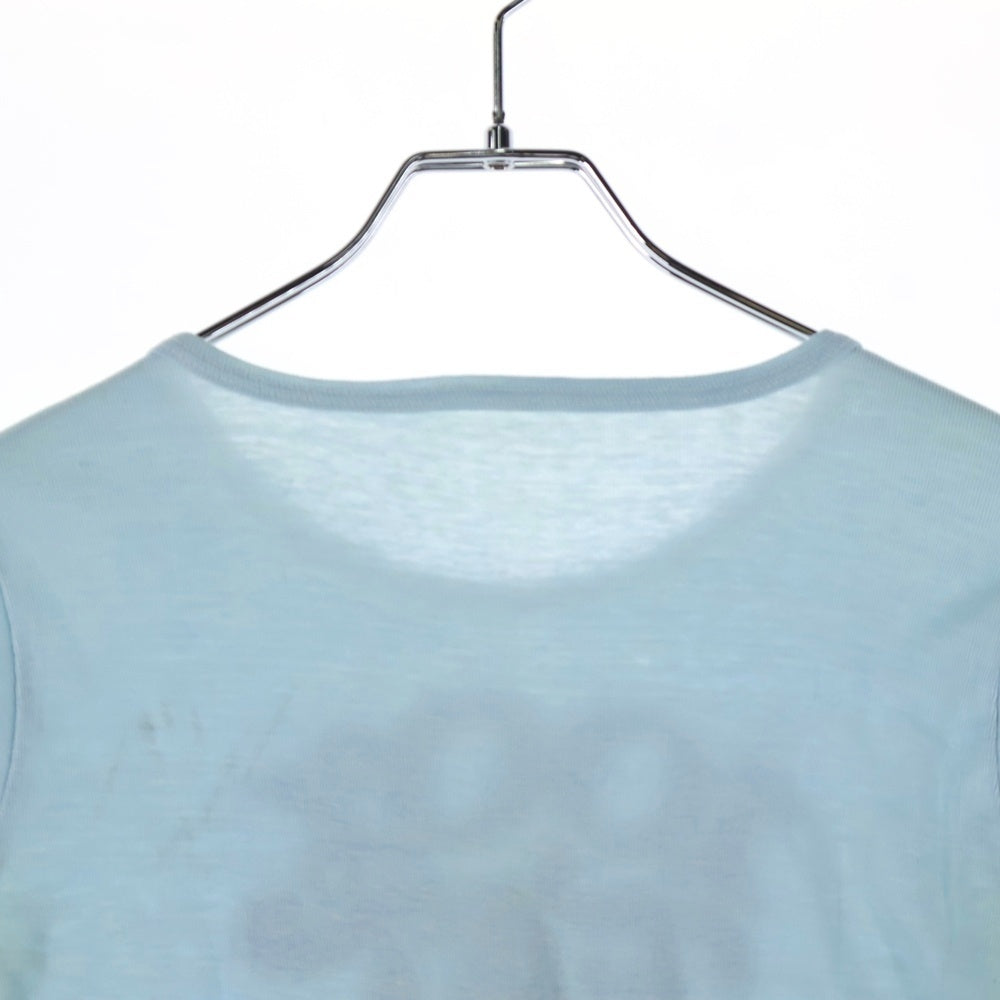 VINTAGE(ヴィンテージ) 70-80s ショート丈フロントプリントクルーネック半袖Tシャツカットソー レディース ブルー