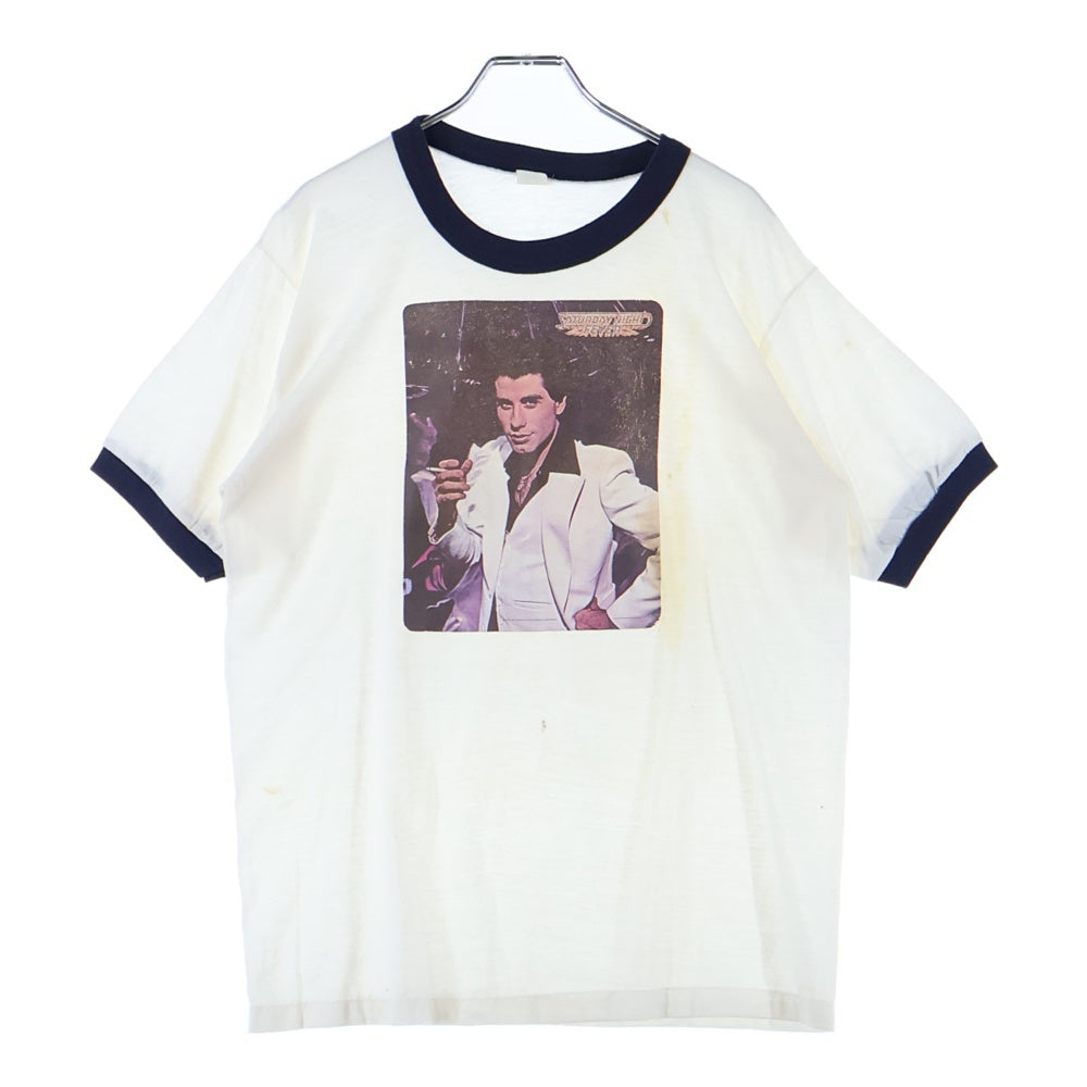 VINTAGE(ヴィンテージ) 70s SATURDAY NAIGHT FEVER フロントプリントクルーネック半袖Tシャツカットソー ホワイト