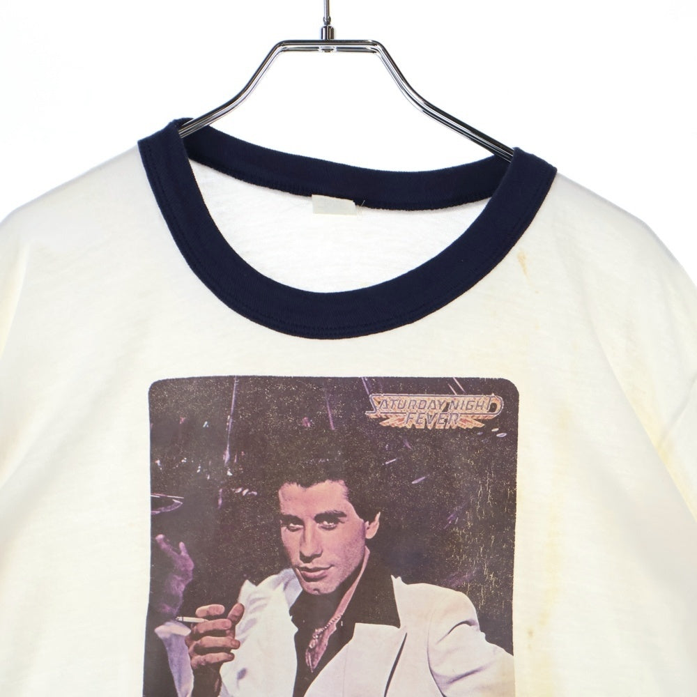 VINTAGE(ヴィンテージ) 70s SATURDAY NAIGHT FEVER フロントプリントクルーネック半袖Tシャツカットソー ホワイト