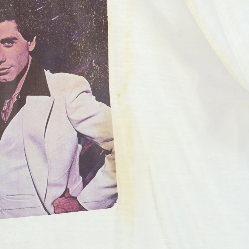 VINTAGE(ヴィンテージ) 70s SATURDAY NAIGHT FEVER フロントプリントクルーネック半袖Tシャツカットソー ホワイト