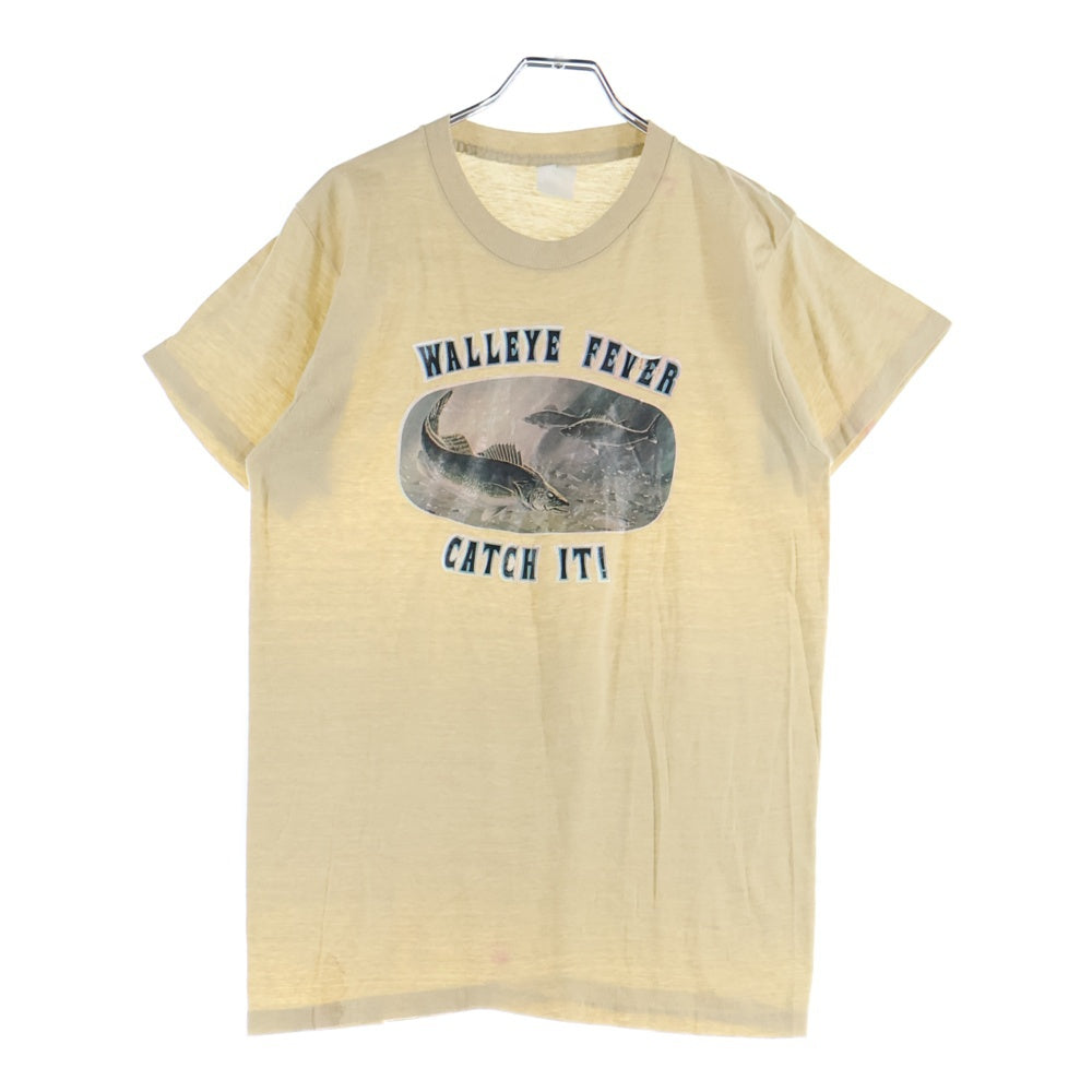 VINTAGE(ヴィンテージ) 80-90s フロントプリントクルーネック半袖Tシャツカット ベージュ