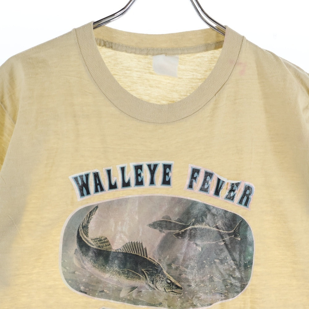VINTAGE(ヴィンテージ) 80-90s フロントプリントクルーネック半袖Tシャツカット ベージュ