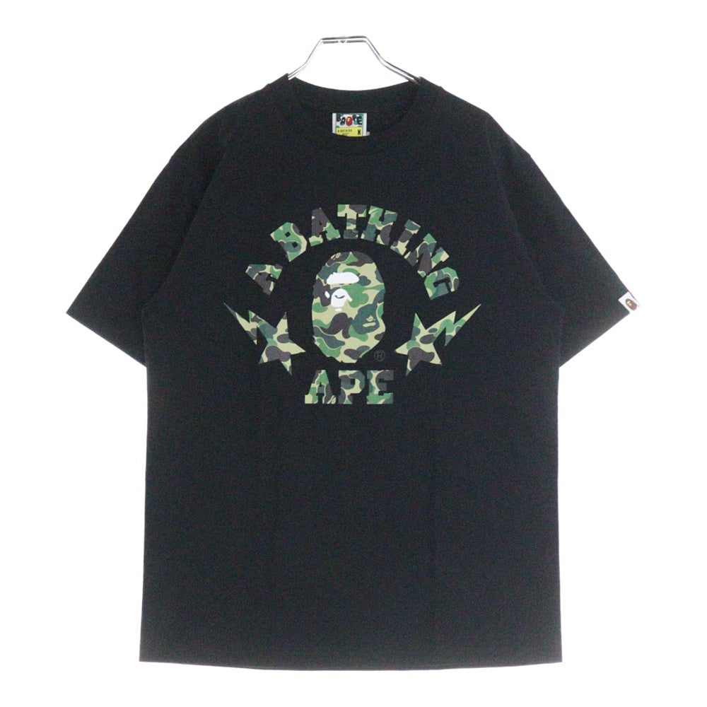 A BATHING APE(アベイシングエイプ) ABC CAMO STA COLLEGE TEE ABC カモ スター カレッジ クルーネック半袖Tシャツカットソー ブラック/グリーン 1L80-110-009