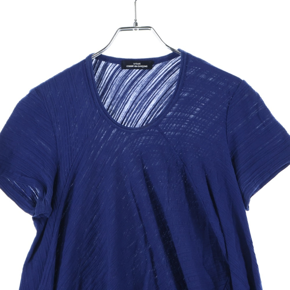 tricot COMME des GARCONS(トリコ コム デ ギャルソン) AD1999 無地クルーネック変形デザイン半袖Tシャツカットソー レディース ネイビー TT-020260