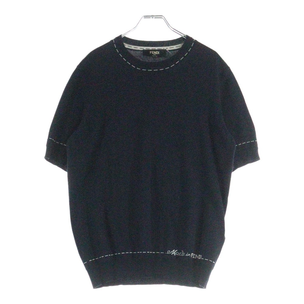 FENDI(フェンディ) ステッチプリント クルーネック半袖ニットカットソー レディース ブラック FZE004 AR8D