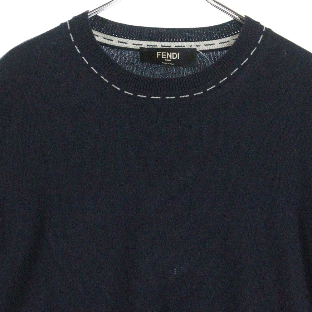 FENDI(フェンディ) ステッチプリント クルーネック半袖ニットカットソー レディース ブラック FZE004 AR8D