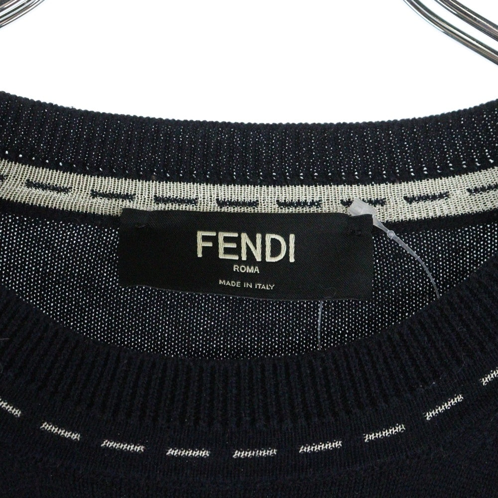 FENDI(フェンディ) ステッチプリント クルーネック半袖ニットカットソー レディース ブラック FZE004 AR8D