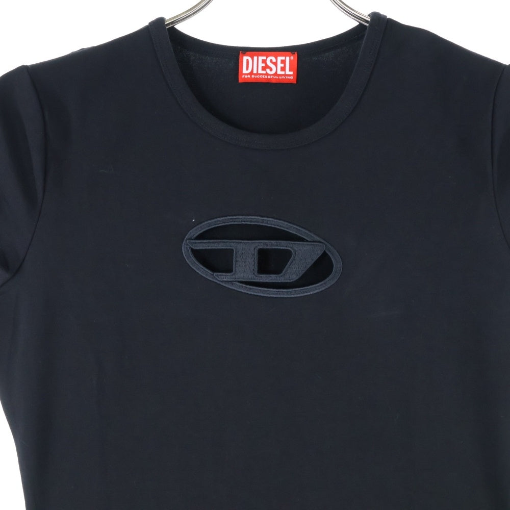 DIESEL(ディーゼル) D-ANGEL エンジェル ロゴ刺繍ミニ丈クルーネック半袖ワンピース レディース ブラック A06270 0AFAA
