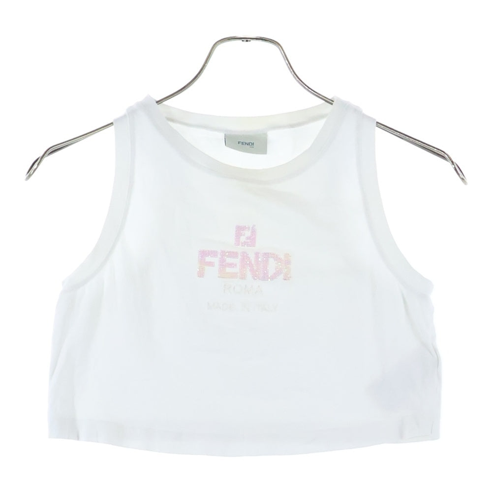 FENDI(フェンディ) スパンコール刺繍デザインロゴ短丈クルーネックタンクトップ キッズ ホワイト JFI288