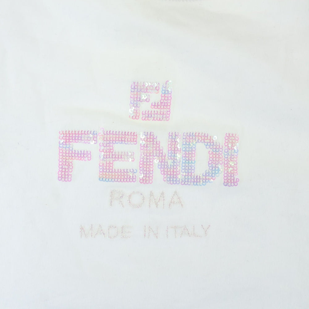 FENDI(フェンディ) スパンコール刺繍デザインロゴ短丈クルーネックタンクトップ キッズ ホワイト JFI288