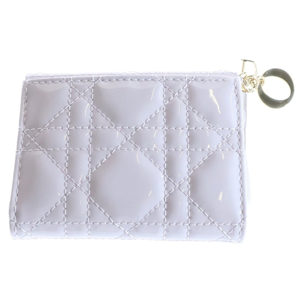 DIOR(ディオール) Lotus ロータス カナージュ パテントカーフスキン チャーム付き三つ折りコンパクトウォレット 財布 パープル S0181OVRB-M848